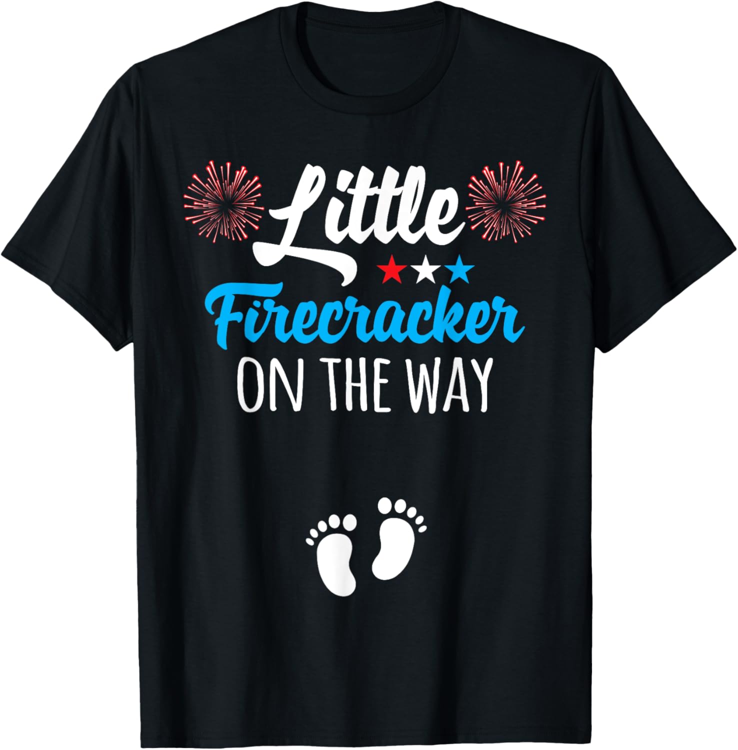 4th of July Pregnancy Shirt Little Firecracker on the Way Women Men T-Shirt - T-Shirt | Black