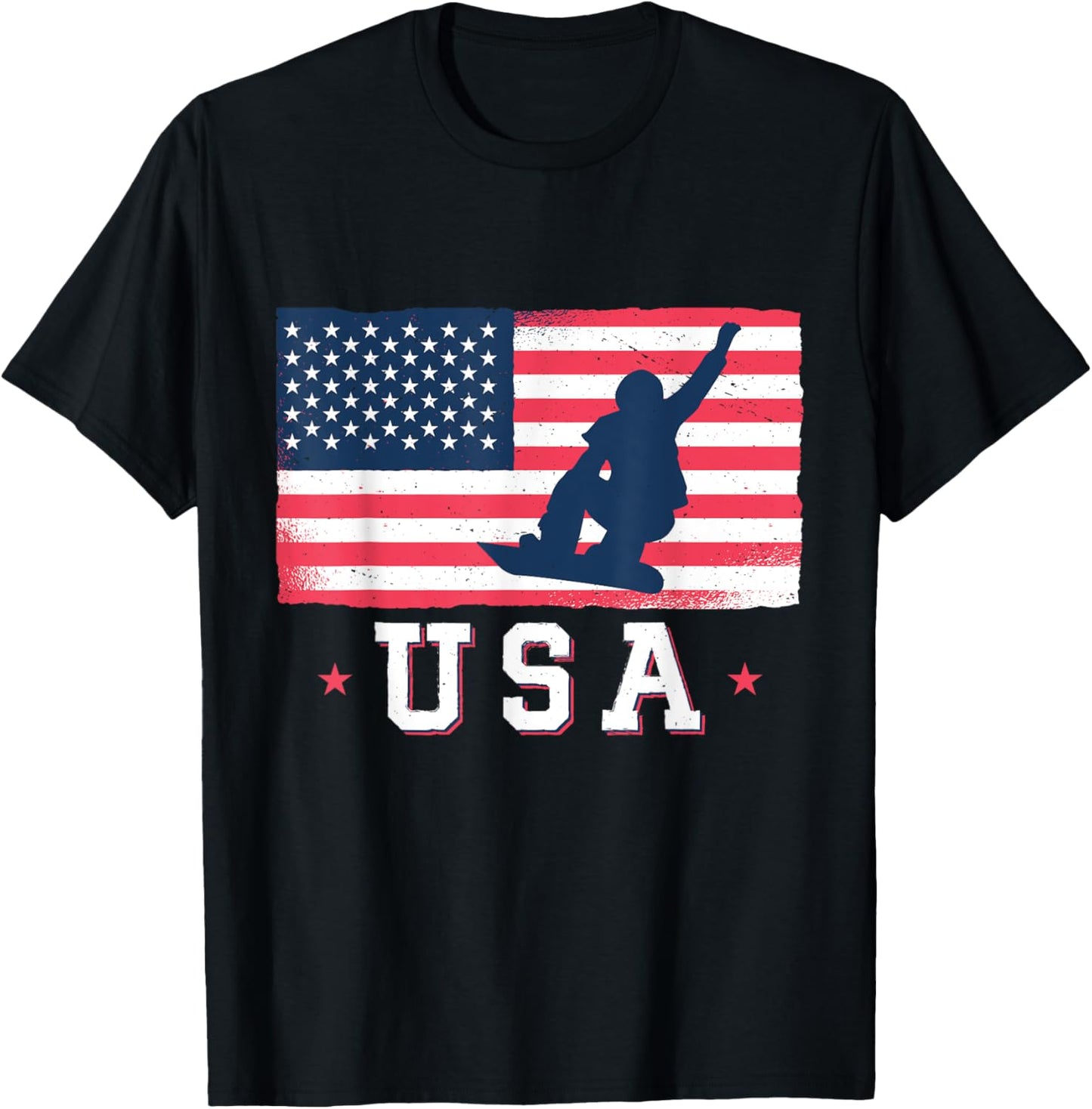 Snowboarding USA American Flag Snowboard Women Kids Men T-Shirt - T-Shirt | Black