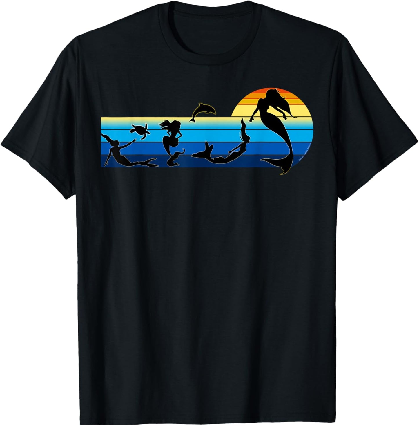 Nautical Swimming Mermaids in the Sea - Mermaids T-Shirt - T-Shirt | Black