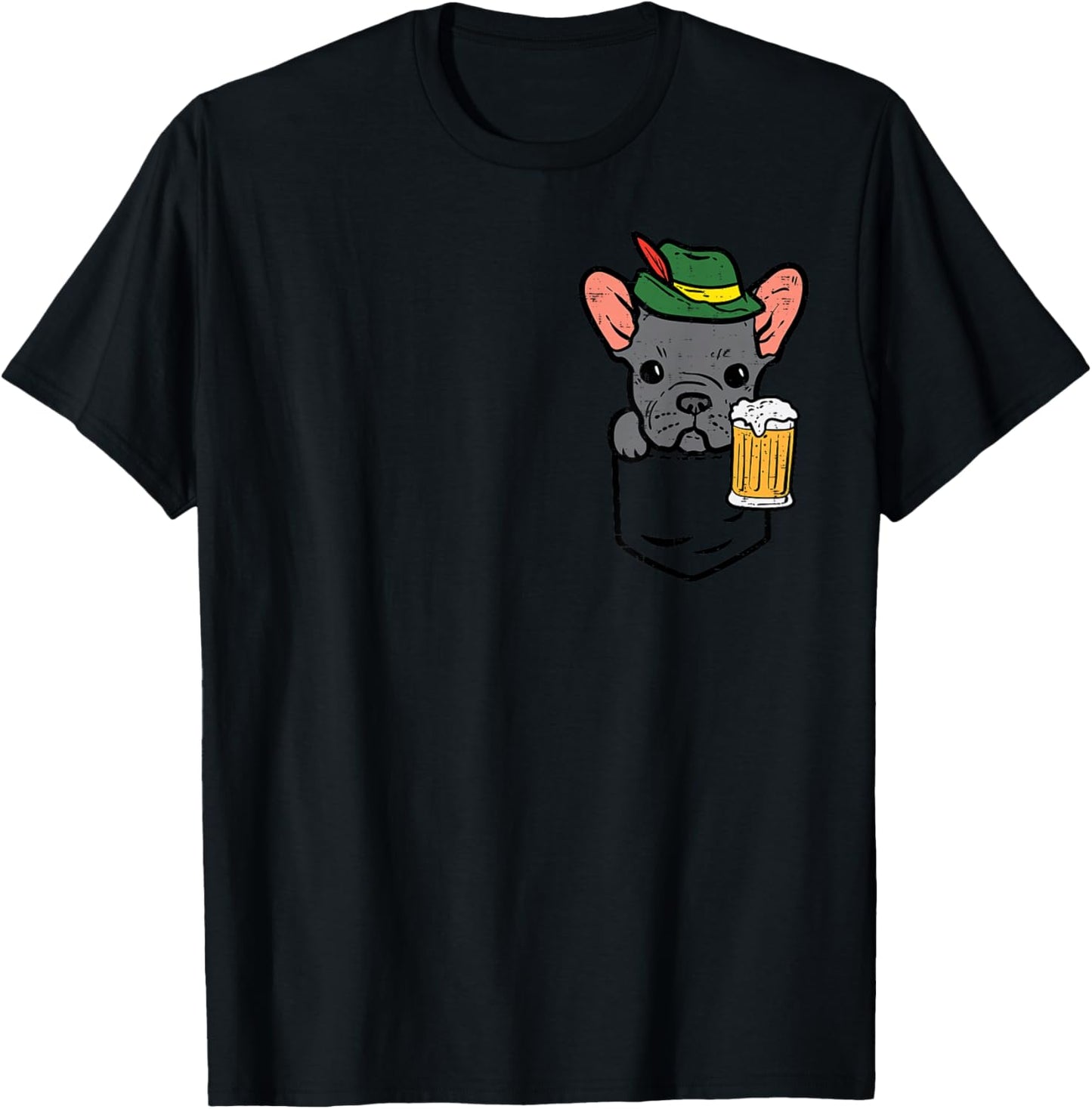 Pocket French Bulldog German Hat Oktoberfest Frenchie Dog T-Shirt - T-Shirt | Black
