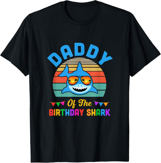 Daddy Of The Shark Birthday Dad Matching Family T-Shirt - T-Shirt | Black