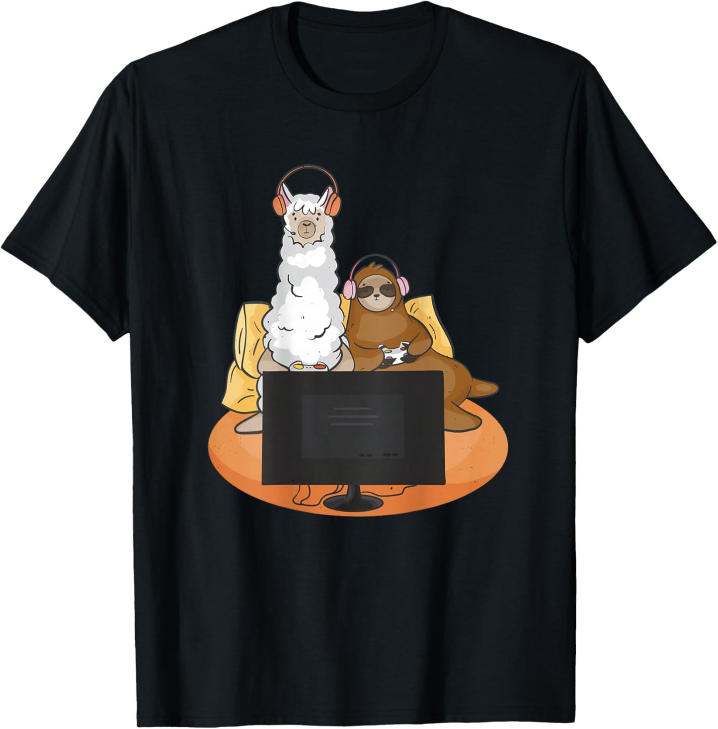 Fun sloth and llama playing T-Shirt - T-Shirt | Black