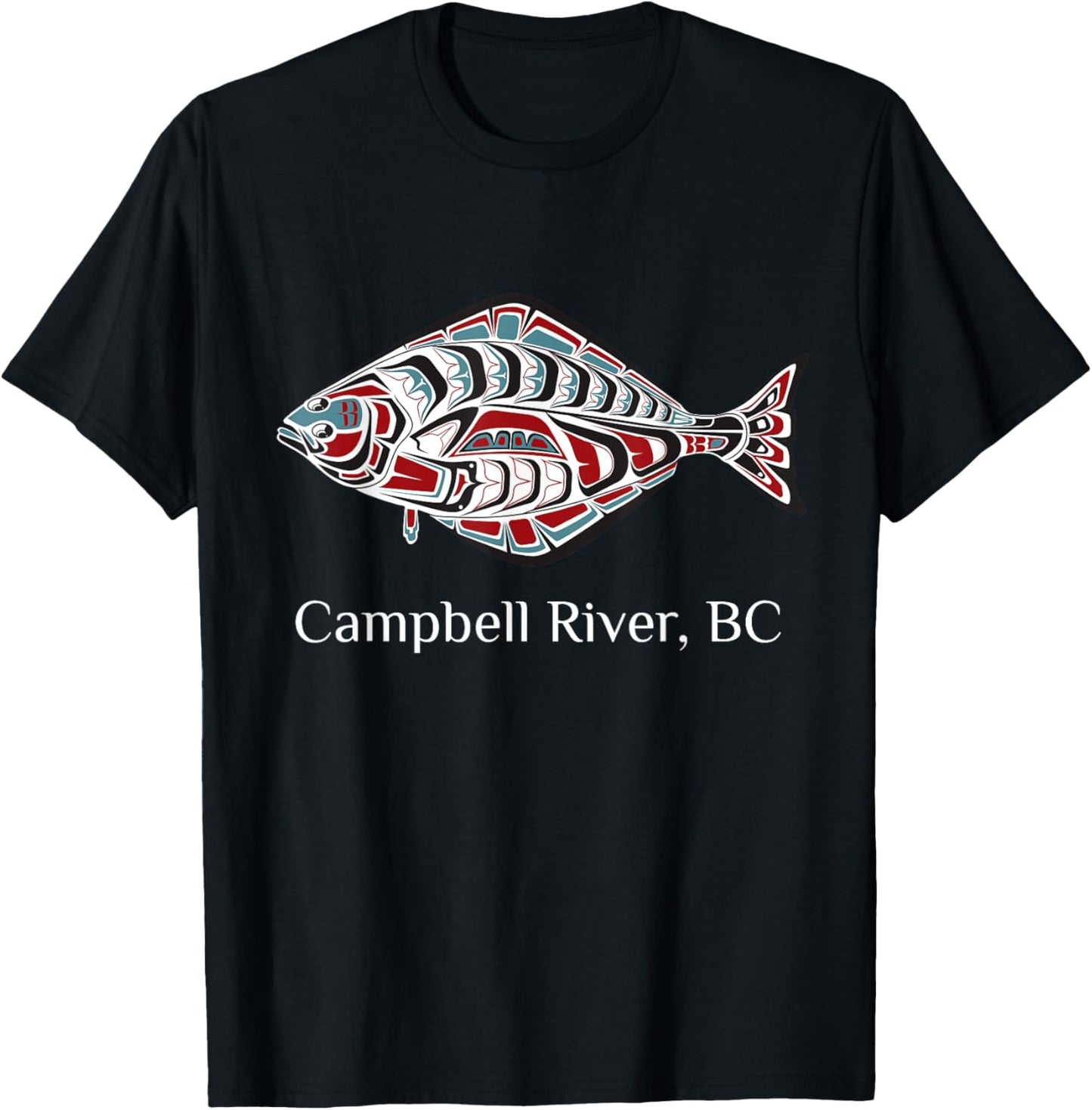 Campbell River British Columbia Halibut Fish Native Indian T-Shirt - T-Shirt | Black
