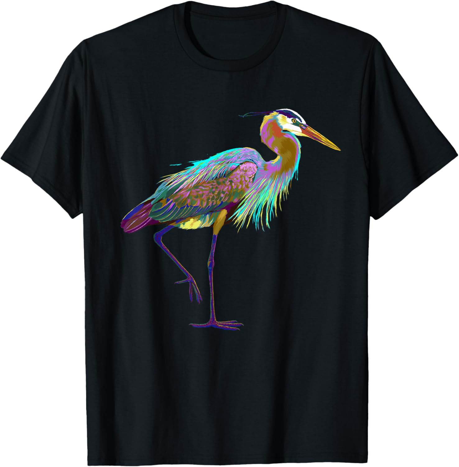 Colourful Splash Bird Blue Heron T-Shirt - T-Shirt | Black