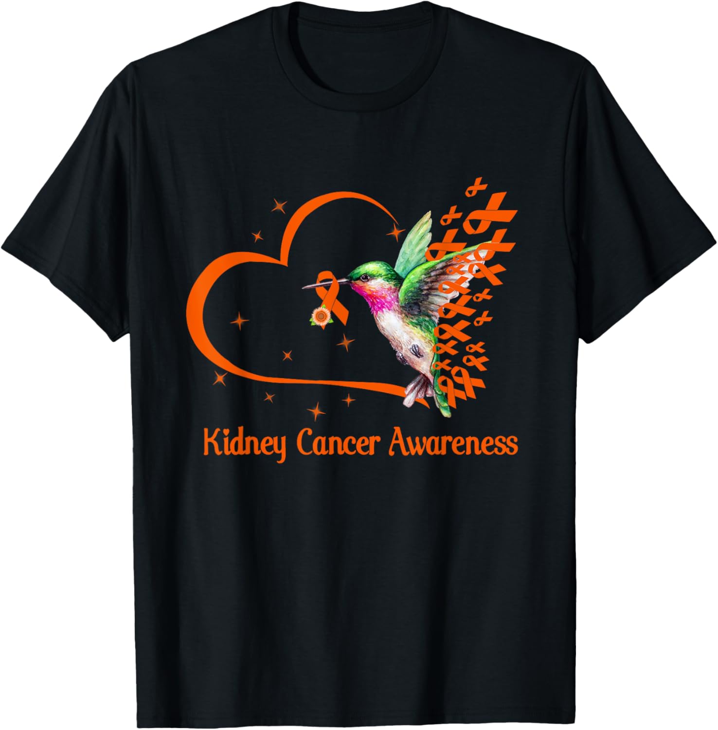 Hummingbird With Ribbon Kidney Cancer Awareness Warrior Mom T-Shirt - T-Shirt | Black