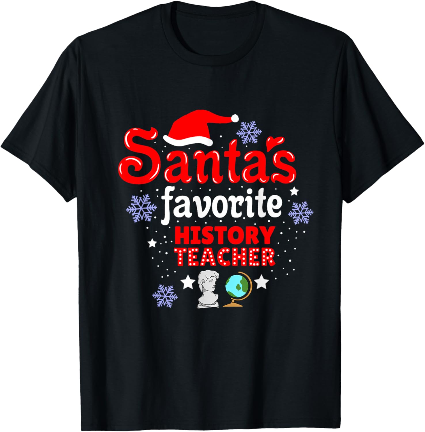 Santas Favorite History Teacher Christmas T-Shirt - T-Shirt | Black