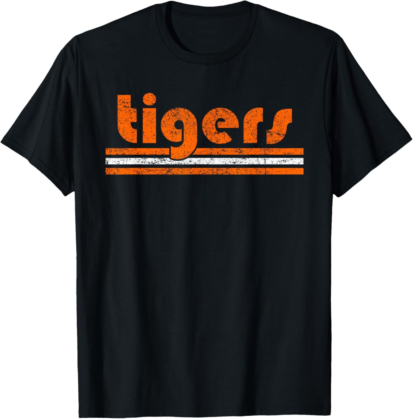 Vintage Tigers Retro Three Stripes Weathered T-Shirt - T-Shirt | Black
