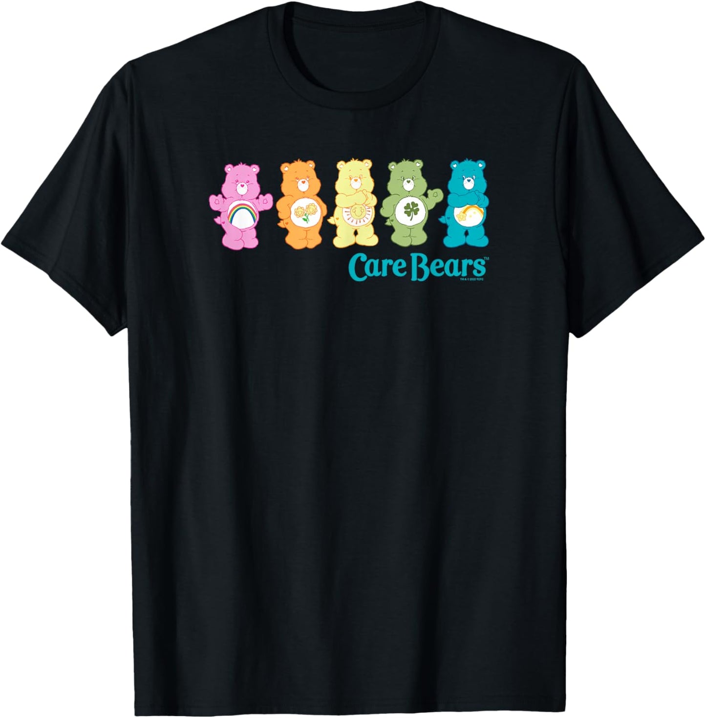 Care Bears Classic Vintage Rainbow Bears Line Up Logo T-Shirt - T-Shirt | Black