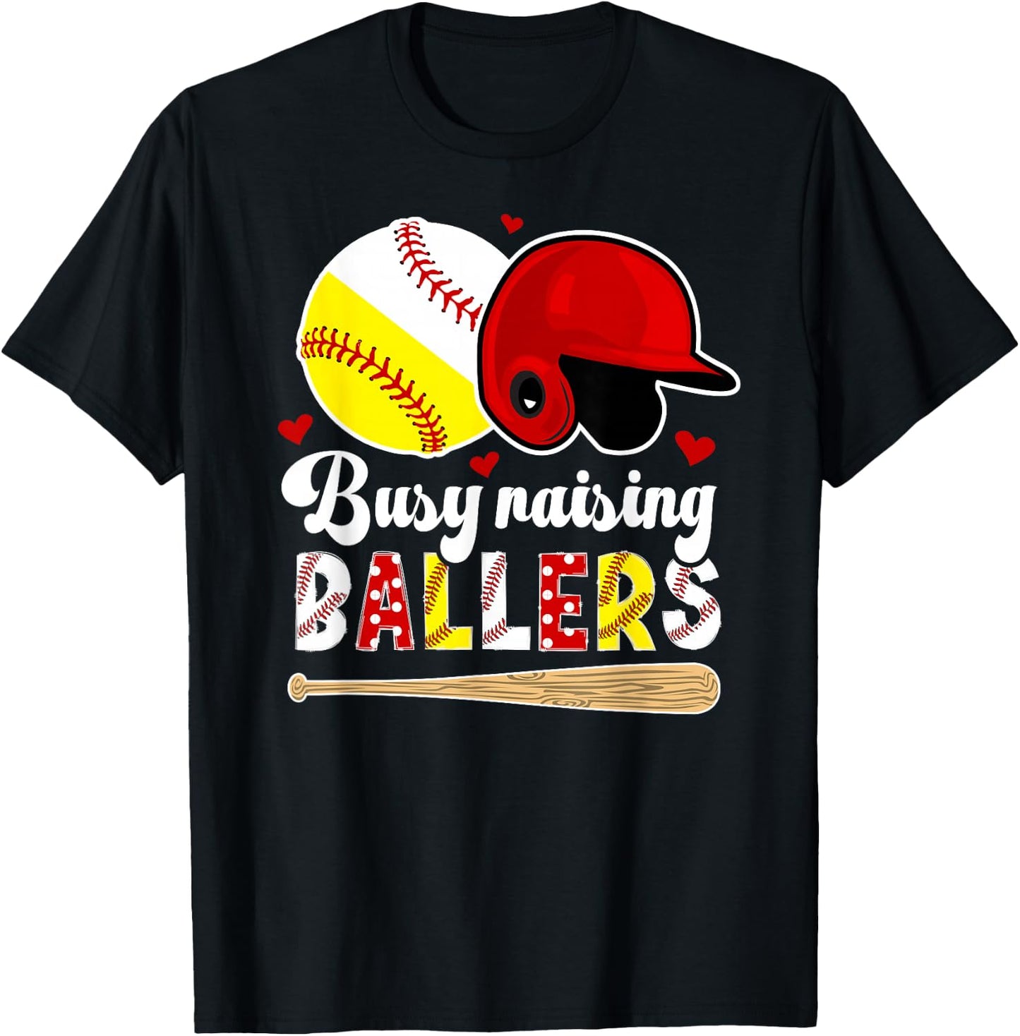 Busy Raising Ballers Baseball Softball Mom T-Shirt - T-Shirt | Black