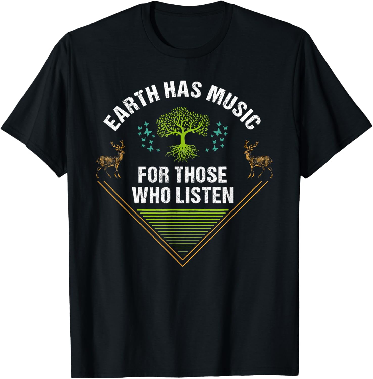 Walk with Nature Earth Music Hiking Themed Outdoor T-Shirt - T-Shirt | Black