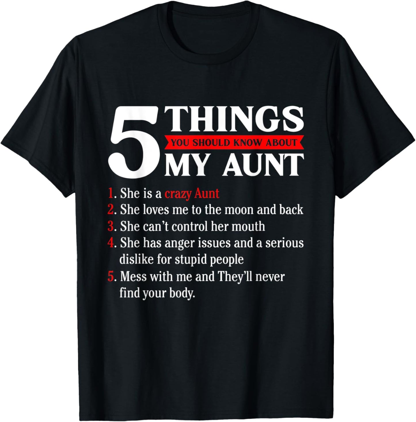 Funny 5 Things You Should Know About My Aunt Mother's Day T-Shirt - T-Shirt | Black