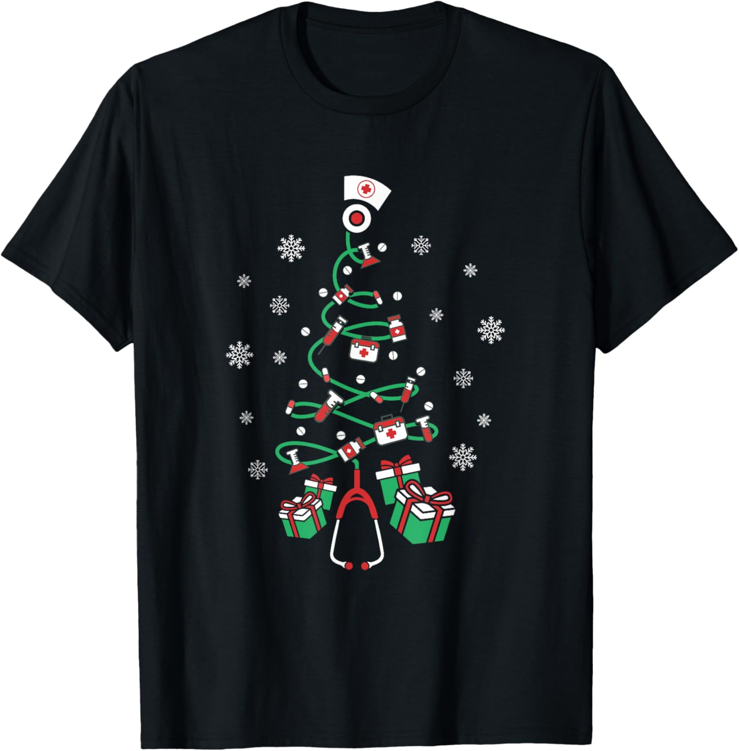 Xmas LPN Stethoscope RN Nursing Christmas Tree Nurse T-Shirt - T-Shirt | Black