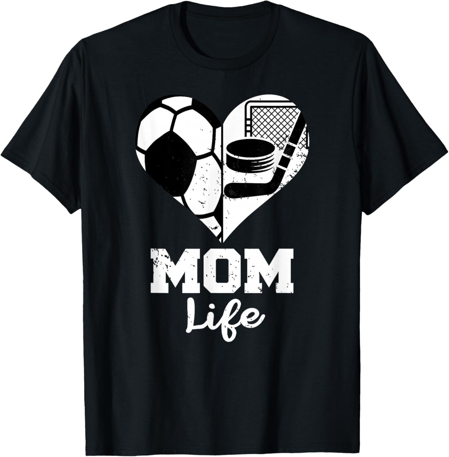Mom Life Heart Funny Soccer Hockey Mom T-Shirt - T-Shirt | Black