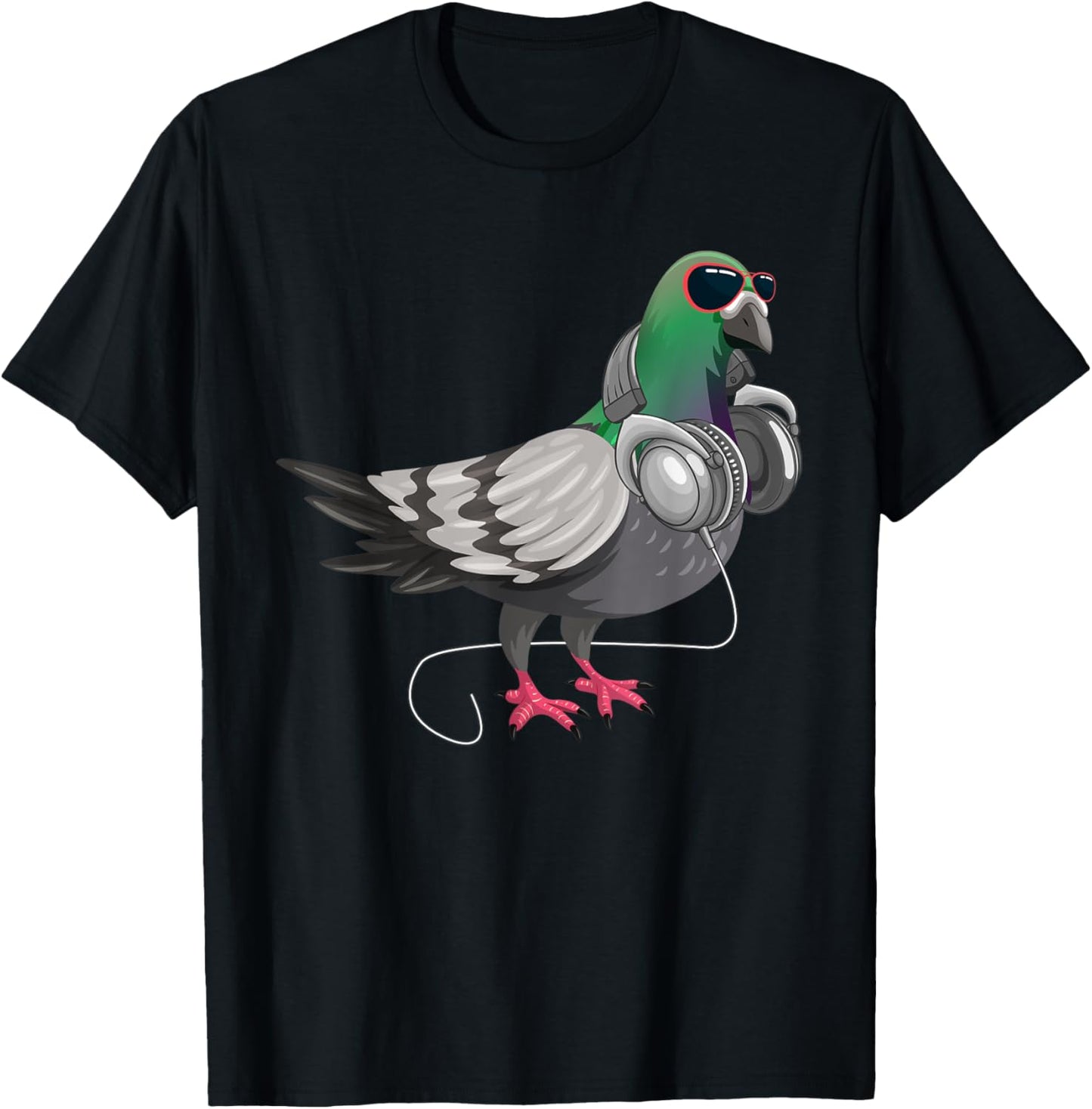 Funny Techno Pigeon Headphone Music Bird T-Shirt - T-Shirt | Black