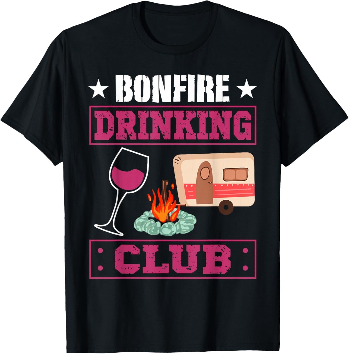 Camping Campfire Drunk Alcohol Wine Bonfire Drinking Club T-Shirt - T-Shirt | Black