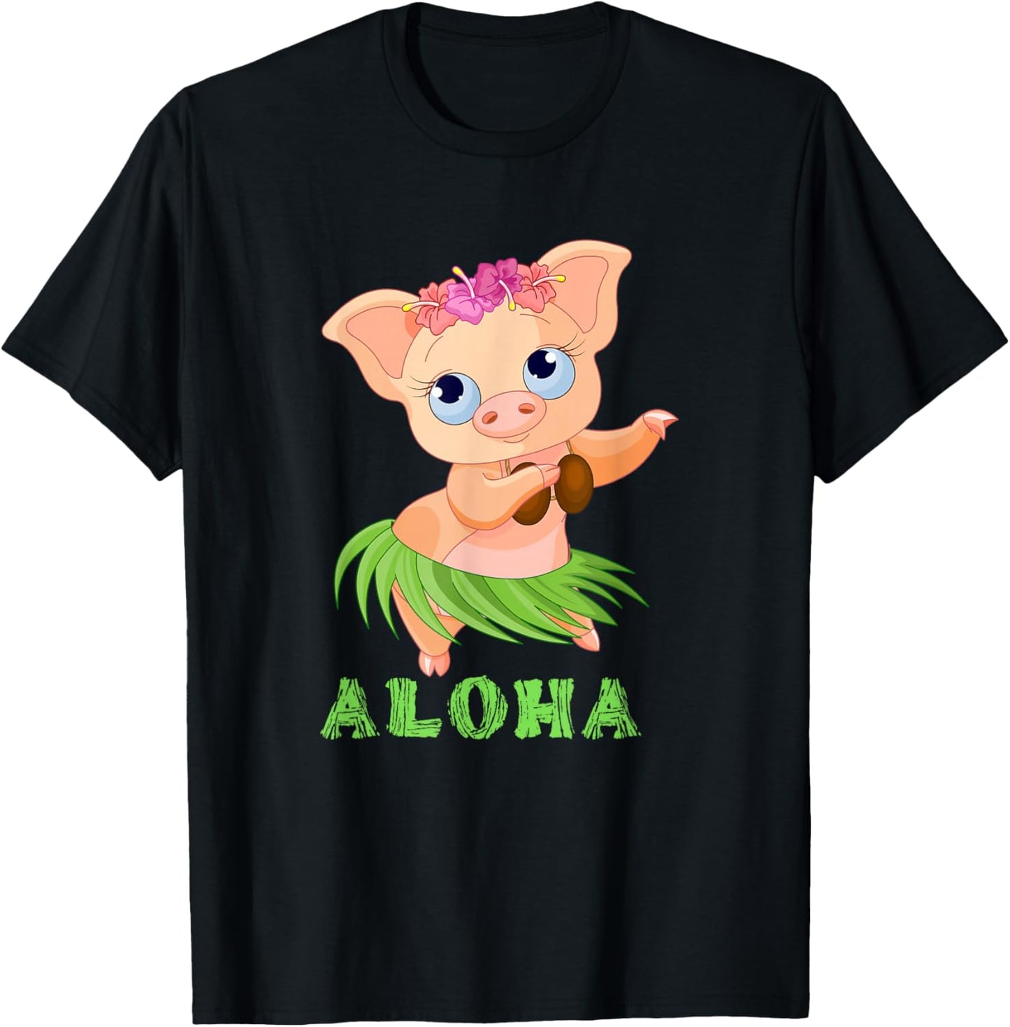 Funny Kids Tiki Pig Hula Dancing Luau Pig T-Shirt - T-Shirt | Black