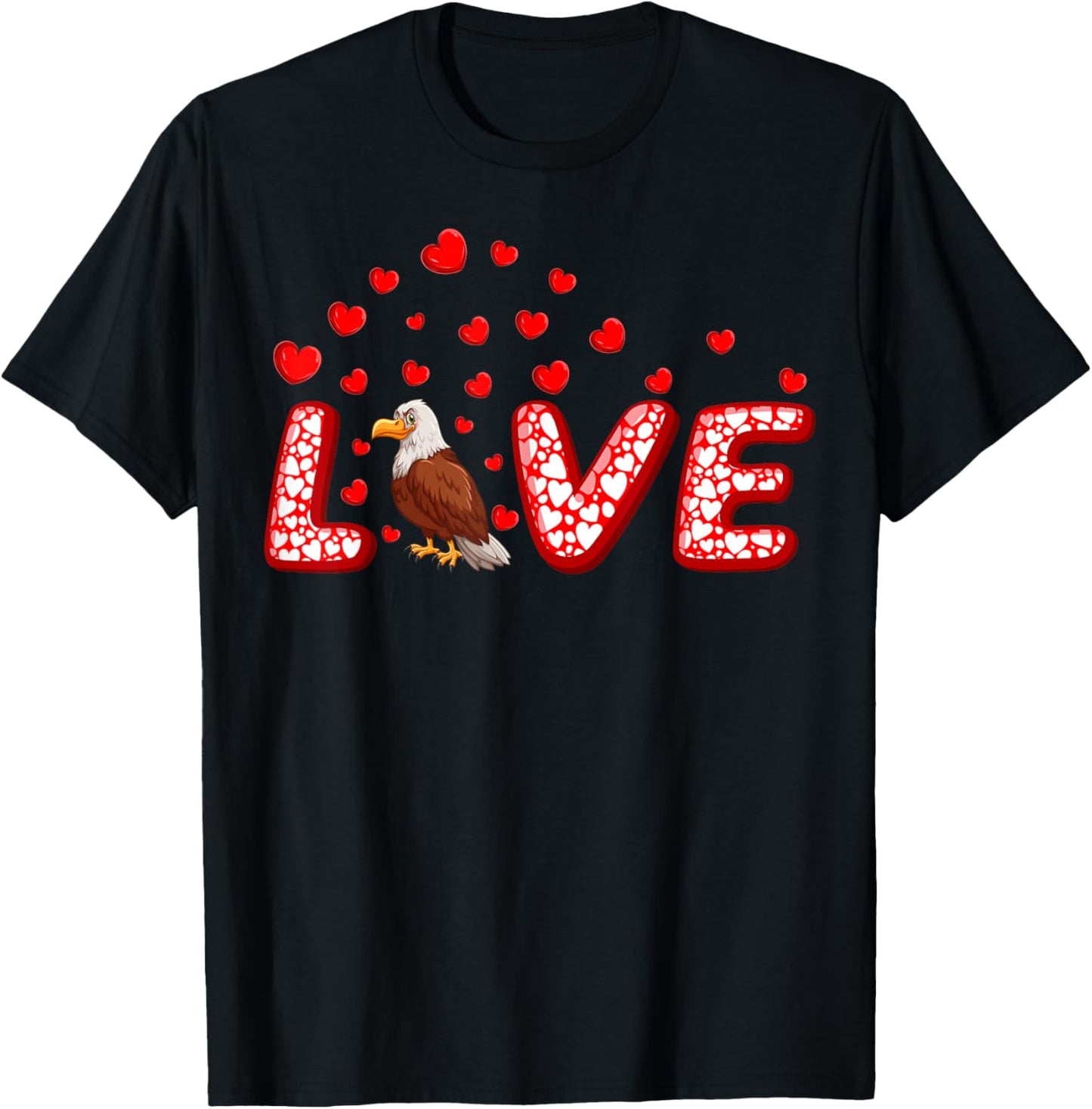 Eagle Bird Lover Funny Hearts Love Eagle Valentine's Day T-Shirt - T-Shirt | Black