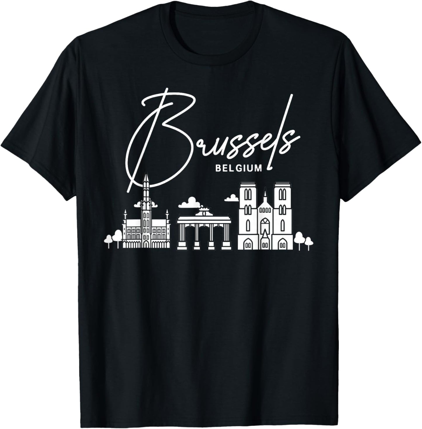 Brussels Belgium City Skyline Map Travel T-Shirt - T-Shirt | Black