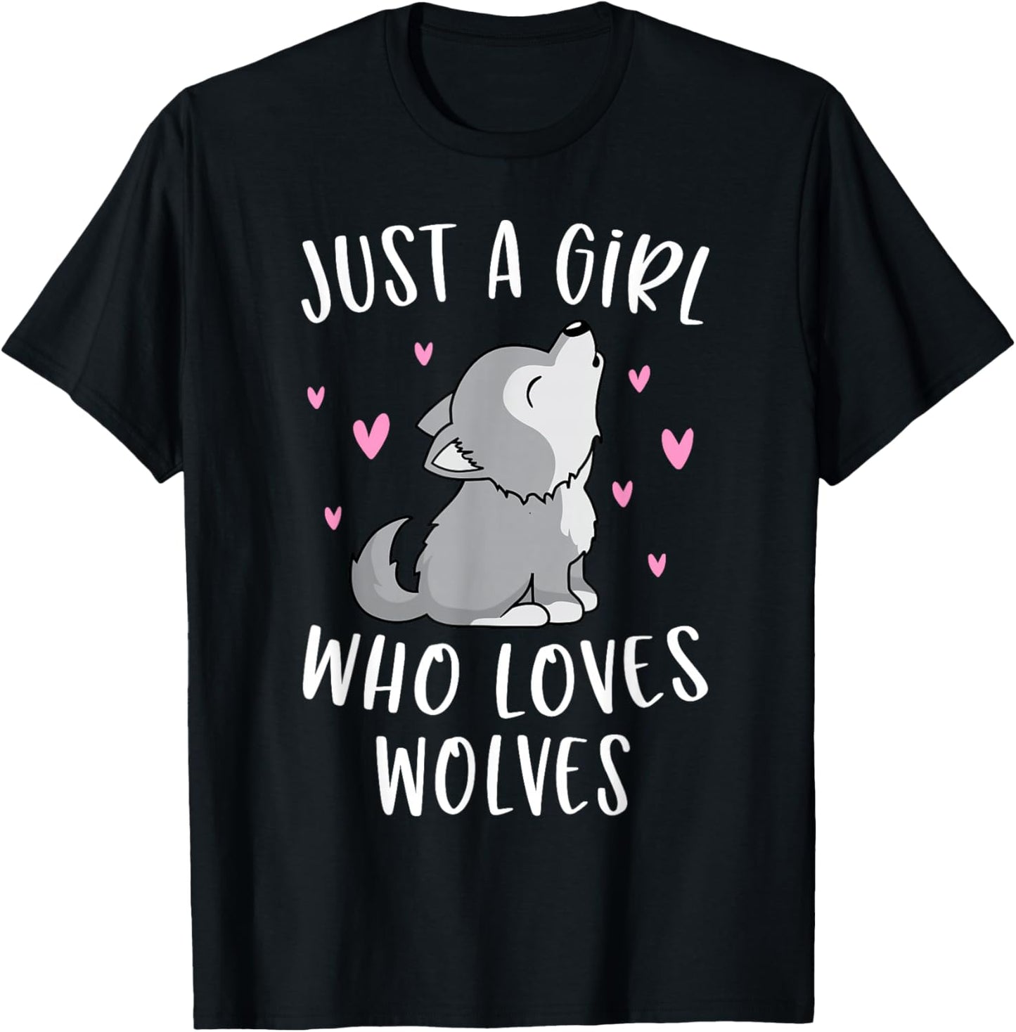 Cute Wolf Shirt For Girls Just A Girl Who Loves Wolves T-Shirt - T-Shirt | Black
