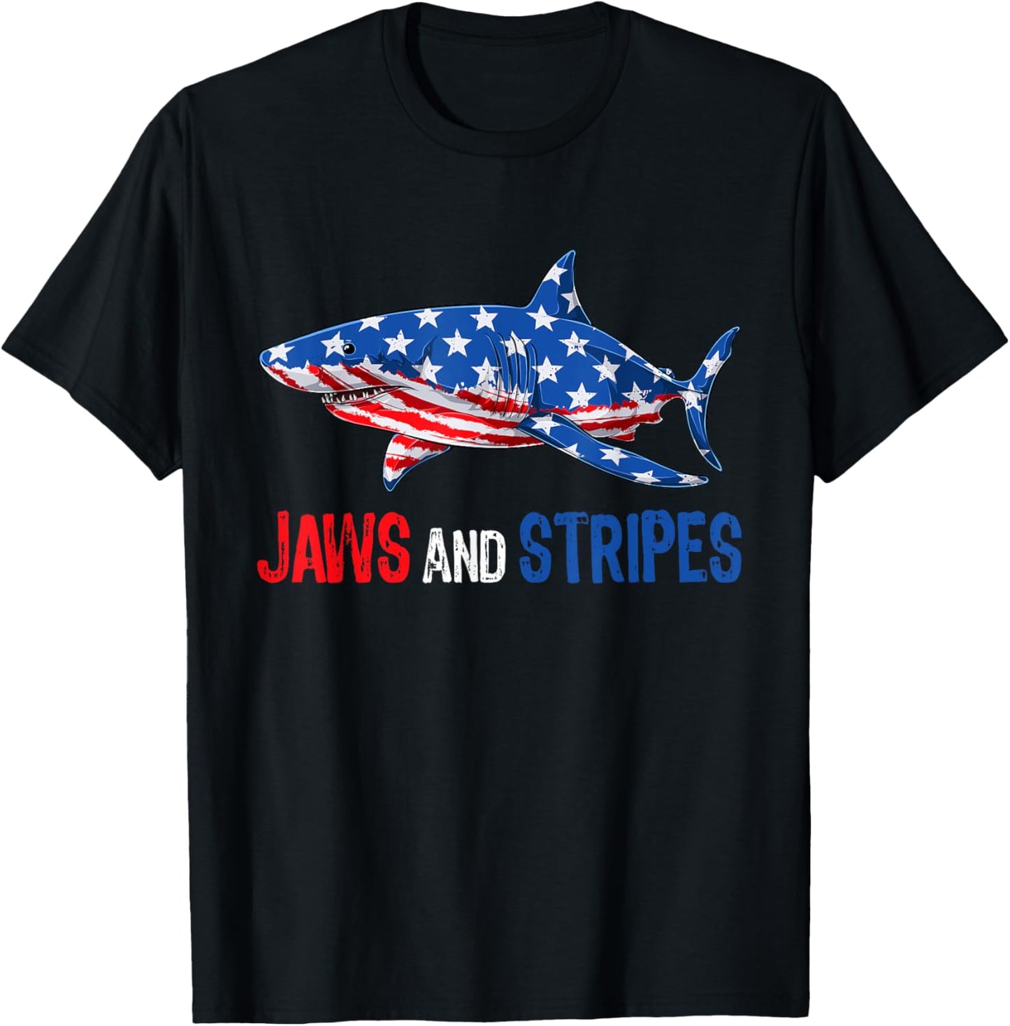 Patriotic Shark American Flag USA 4th Of July Men Women T-Shirt - T-Shirt | Black