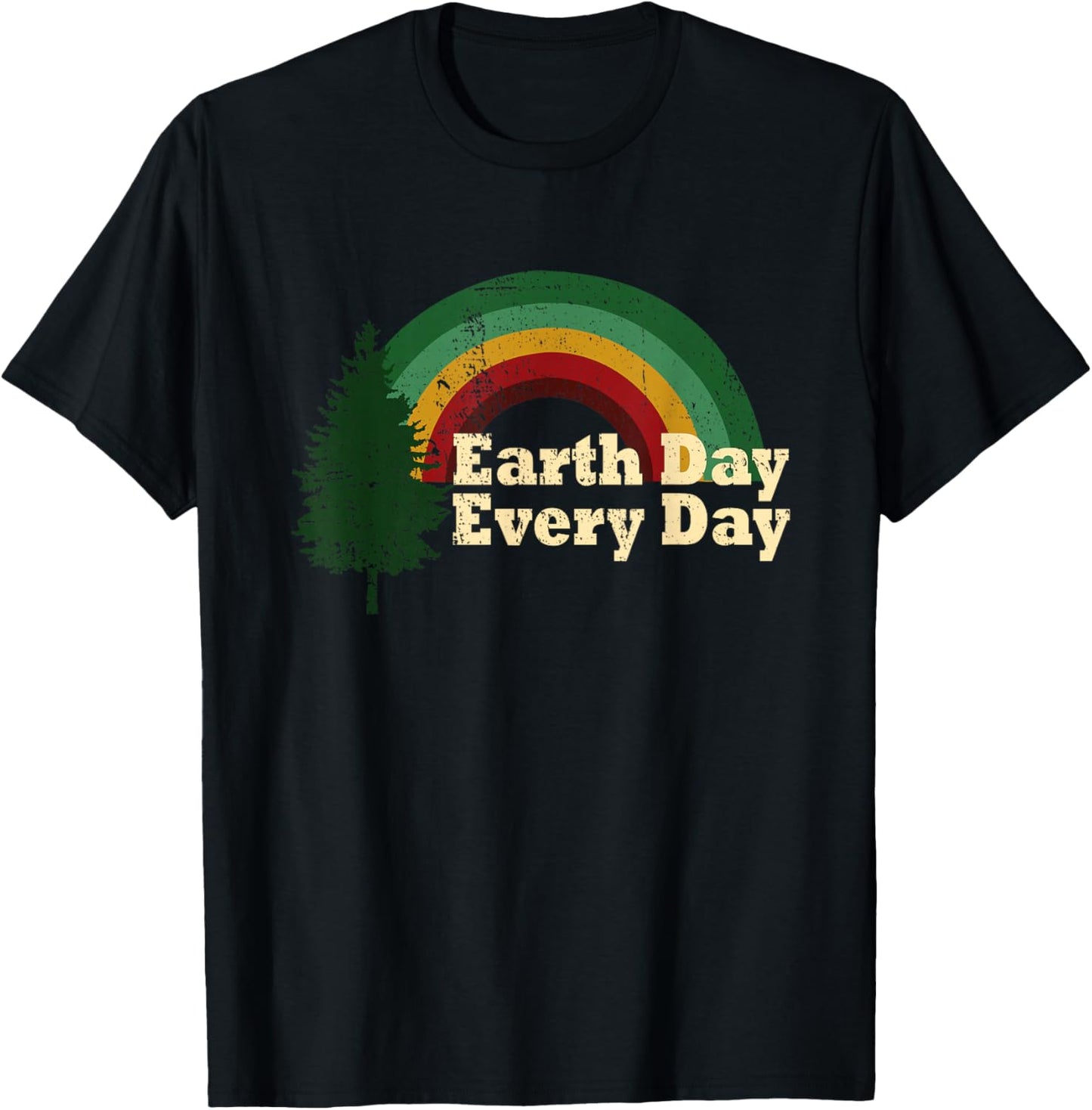 Earth Day Everyday Rainbow Pine Tree T-Shirt - T-Shirt | Black
