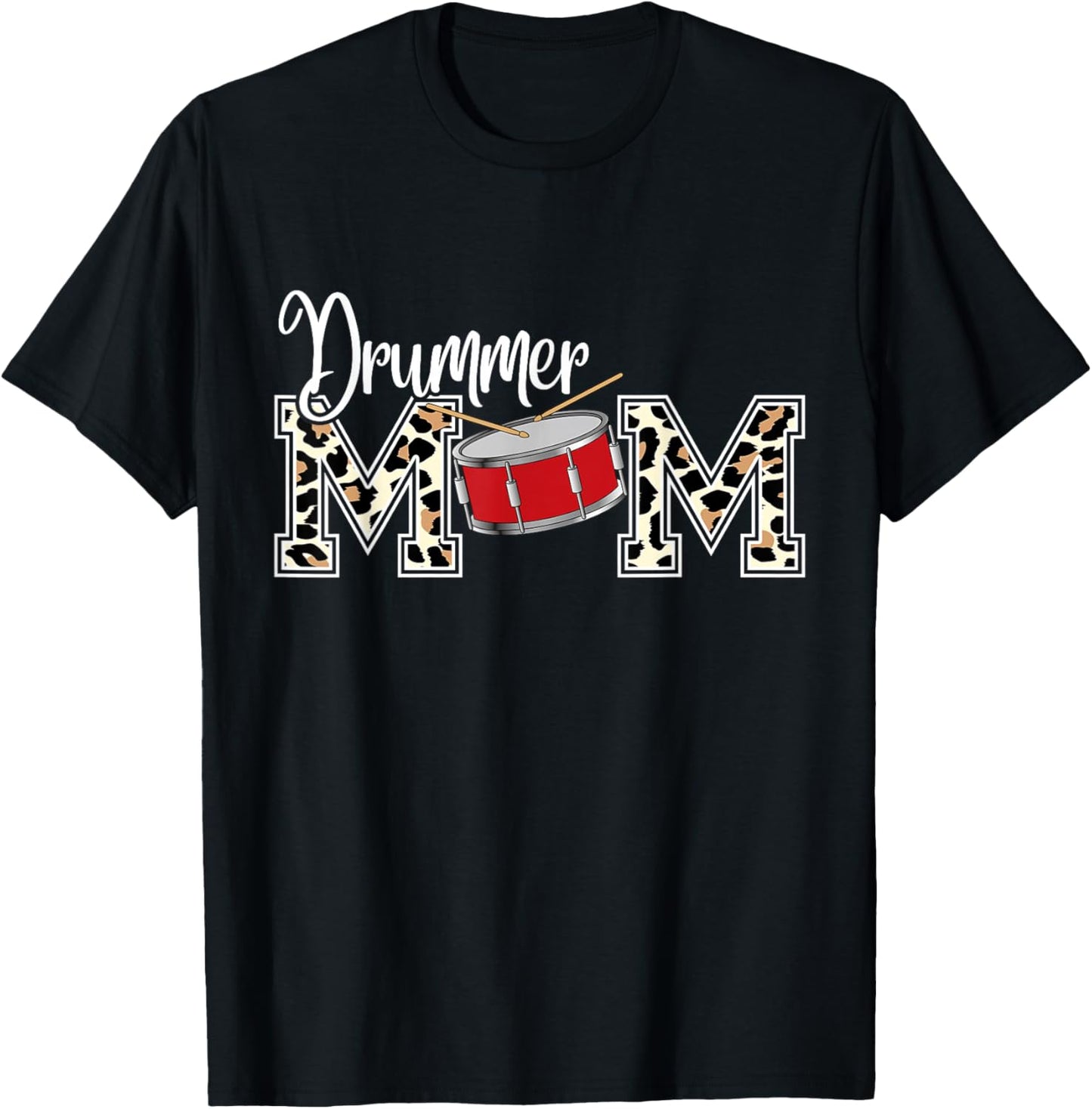 Drummer Mom Leopard Print Proud Drummer Mom Musical T-Shirt - T-Shirt | Black