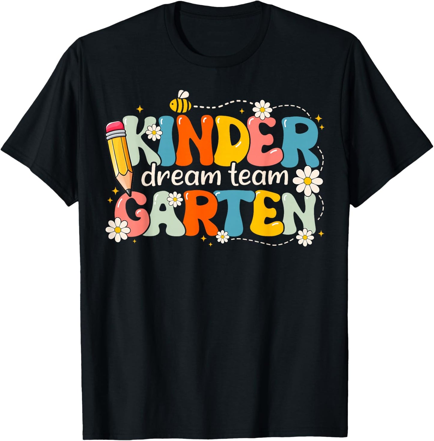 Kindergarten Dream Team Groovy Retro Kinder Back To School T-Shirt - T-Shirt | Black