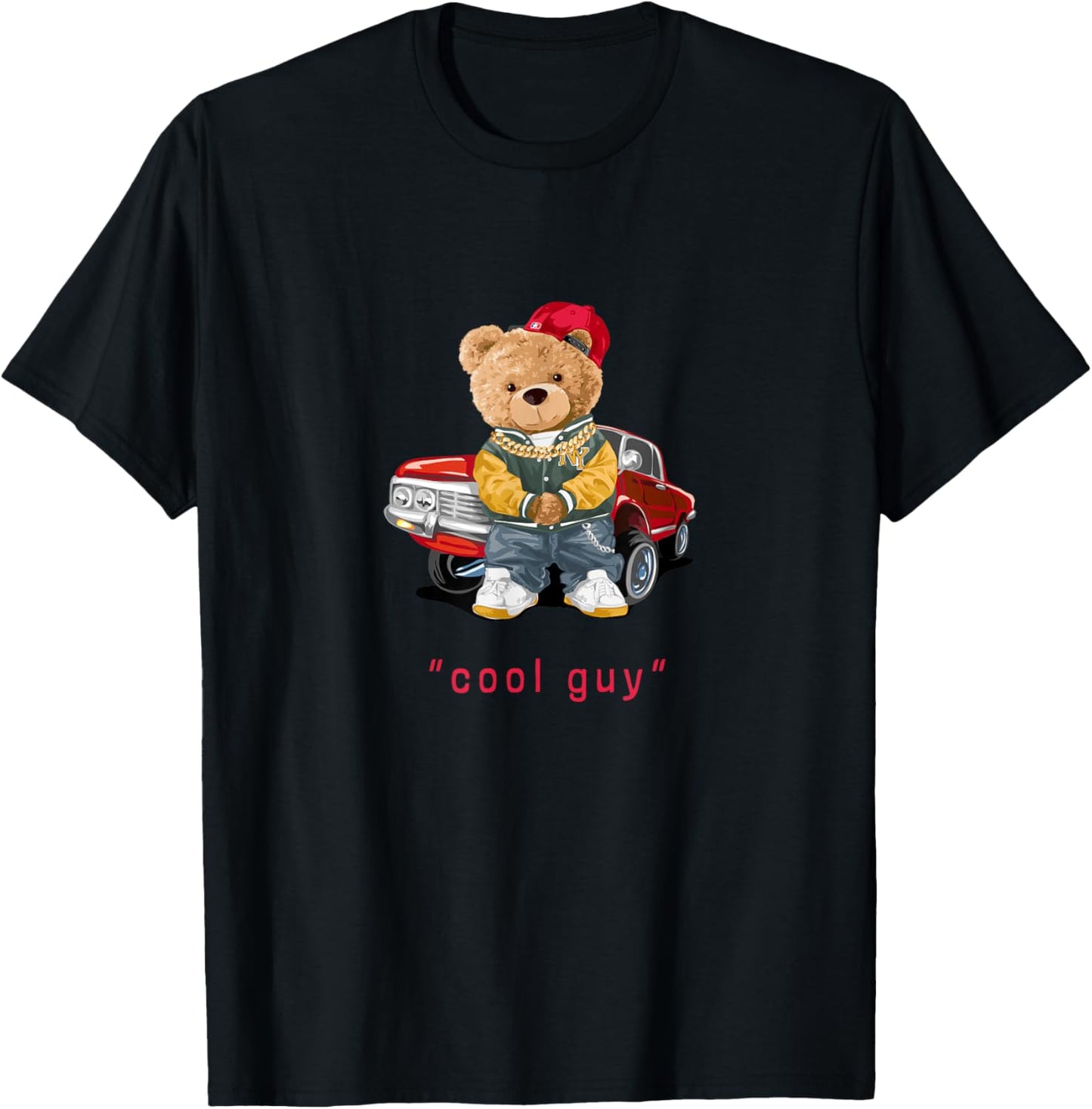 Cool Teddy Bear Vintage Car Guy Cartoon Graphic Designs Fun T-Shirt - T-Shirt | Black