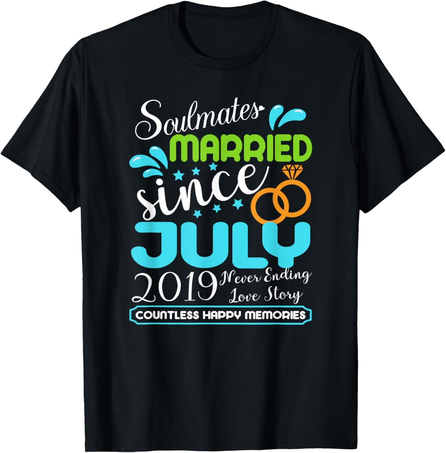 Married Since July 2019, 6th Wedding Anniversary T-Shirt - T-Shirt | Black