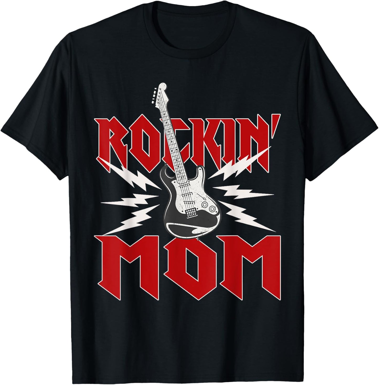 Mom Rockin One Birthday Family Matching Rock Guitar T-Shirt - T-Shirt | Black