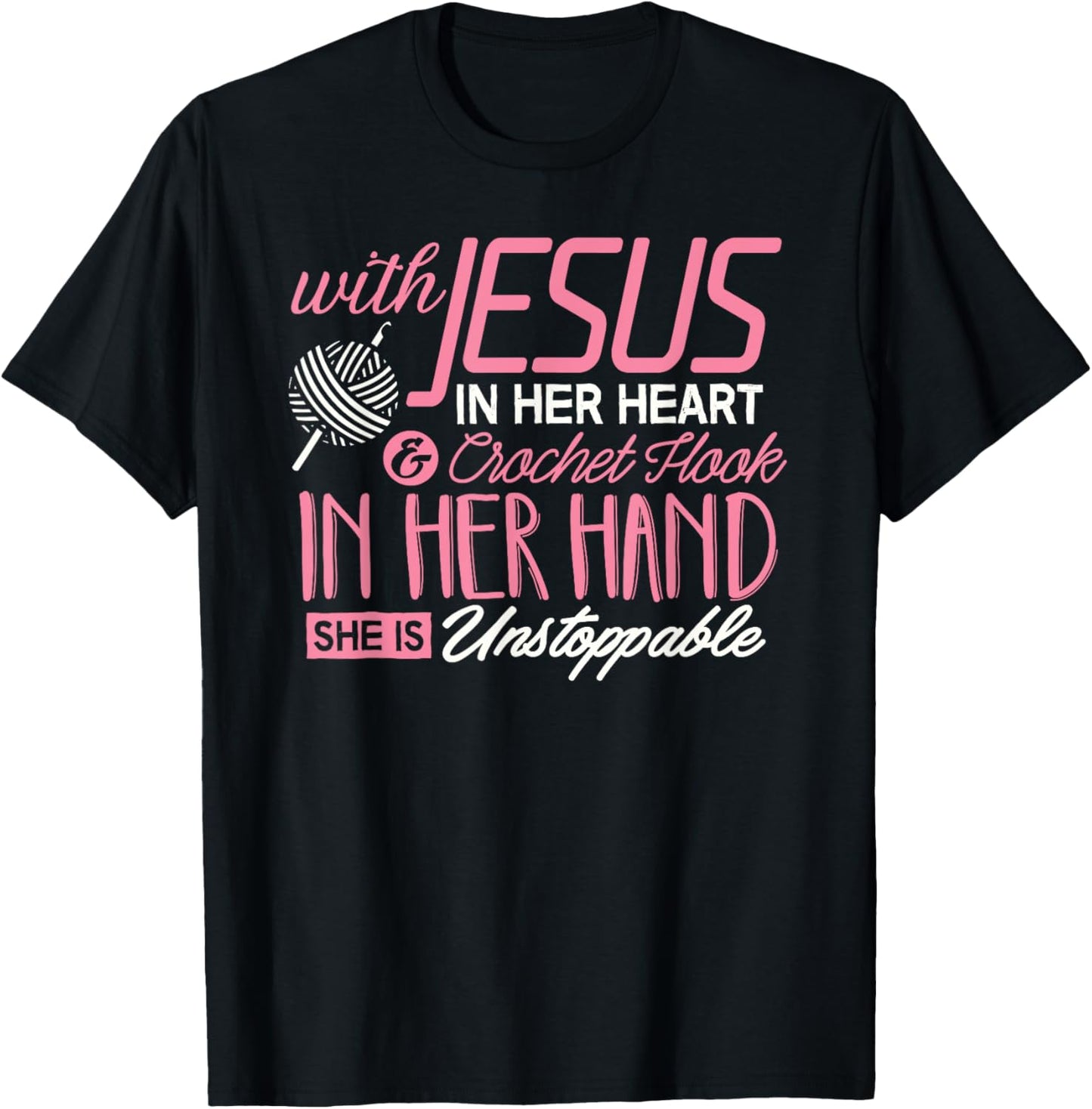 Crochet Shirt With Jesus in her Heart Crochet Hook Christian T-Shirt - T-Shirt | Black