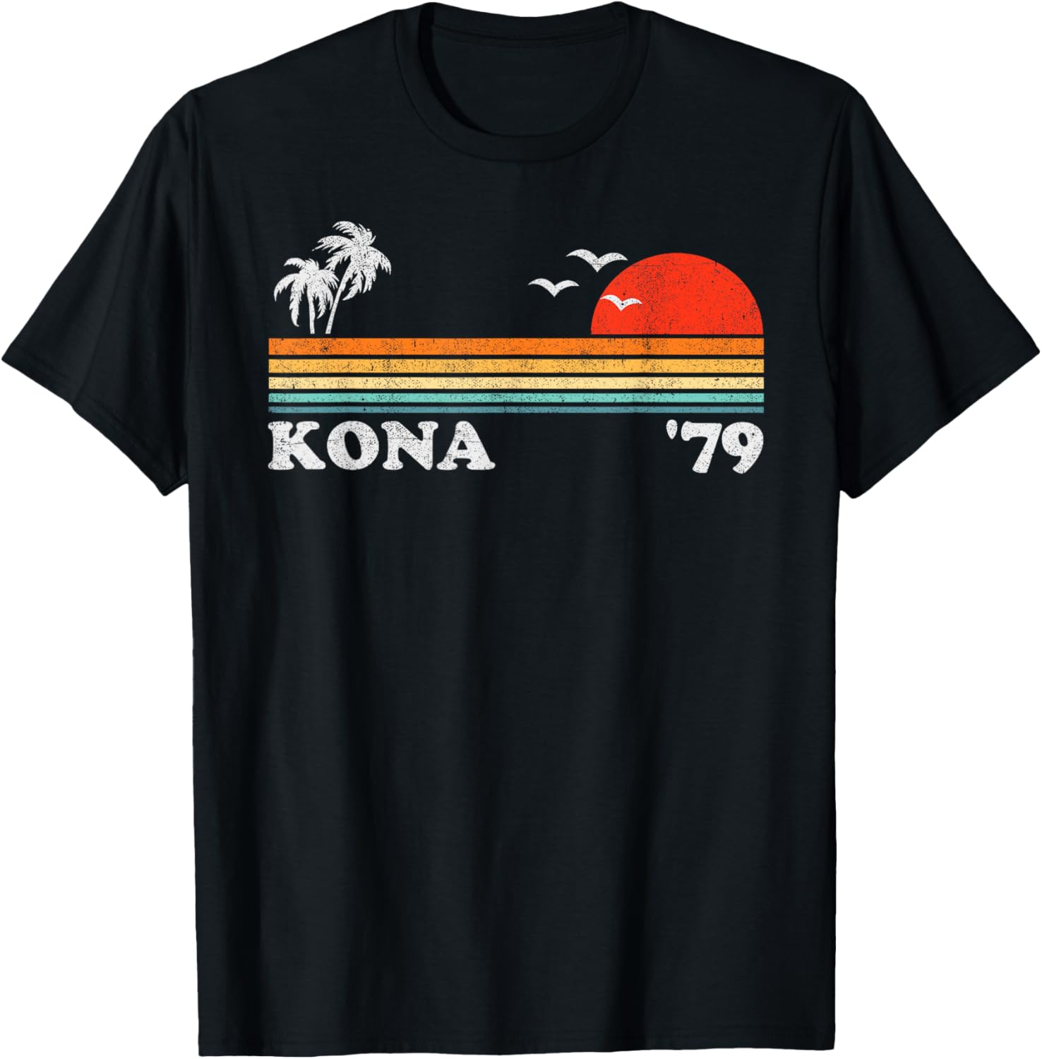 Vintage Kona Hawaii Beach Retro Hawaiian Surfing 70's Gift T-Shirt - T-Shirt | Black