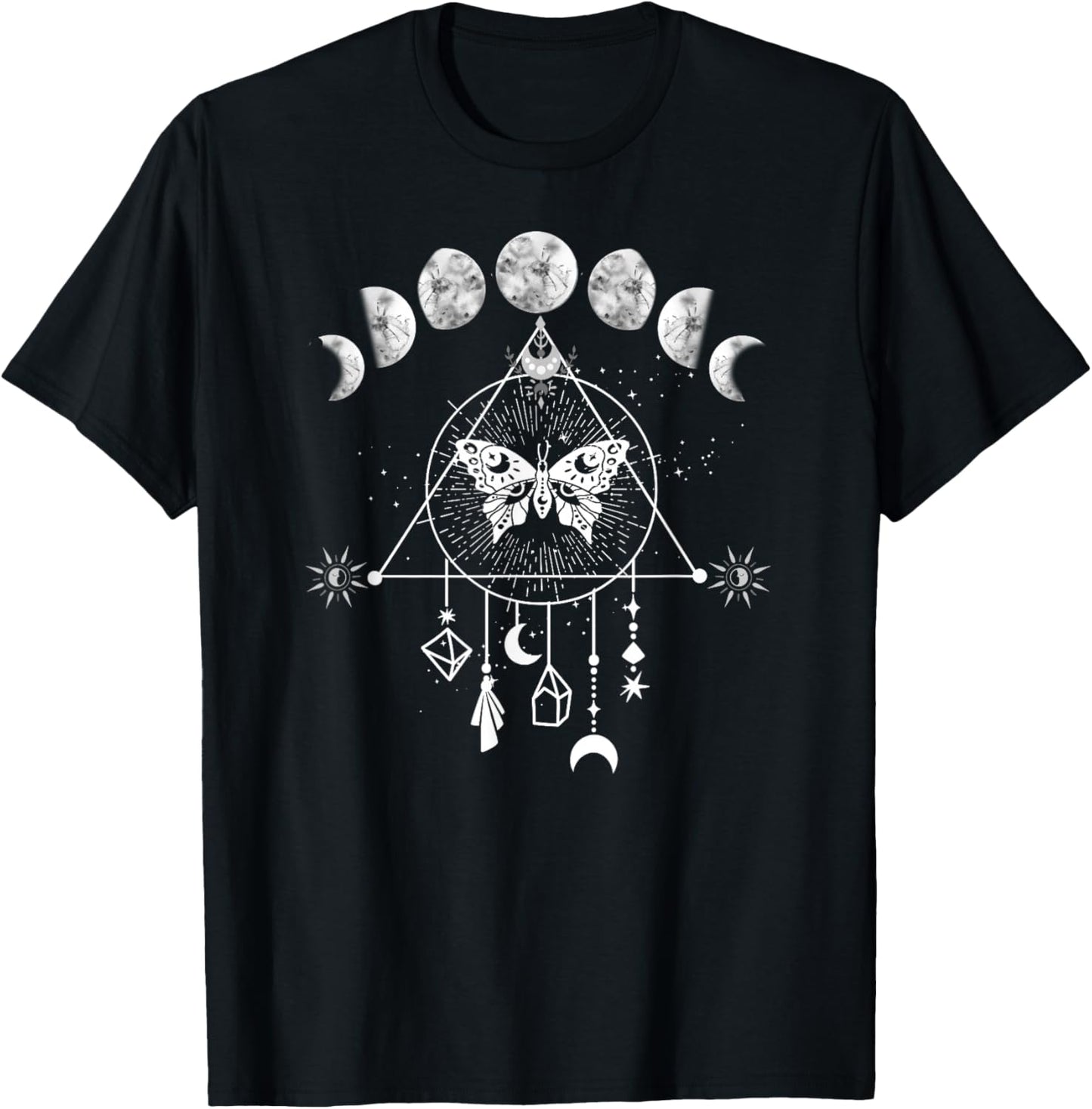 Celestial Moon phase Moth Crystals Stars Vintage design T-Shirt - T-Shirt | Black