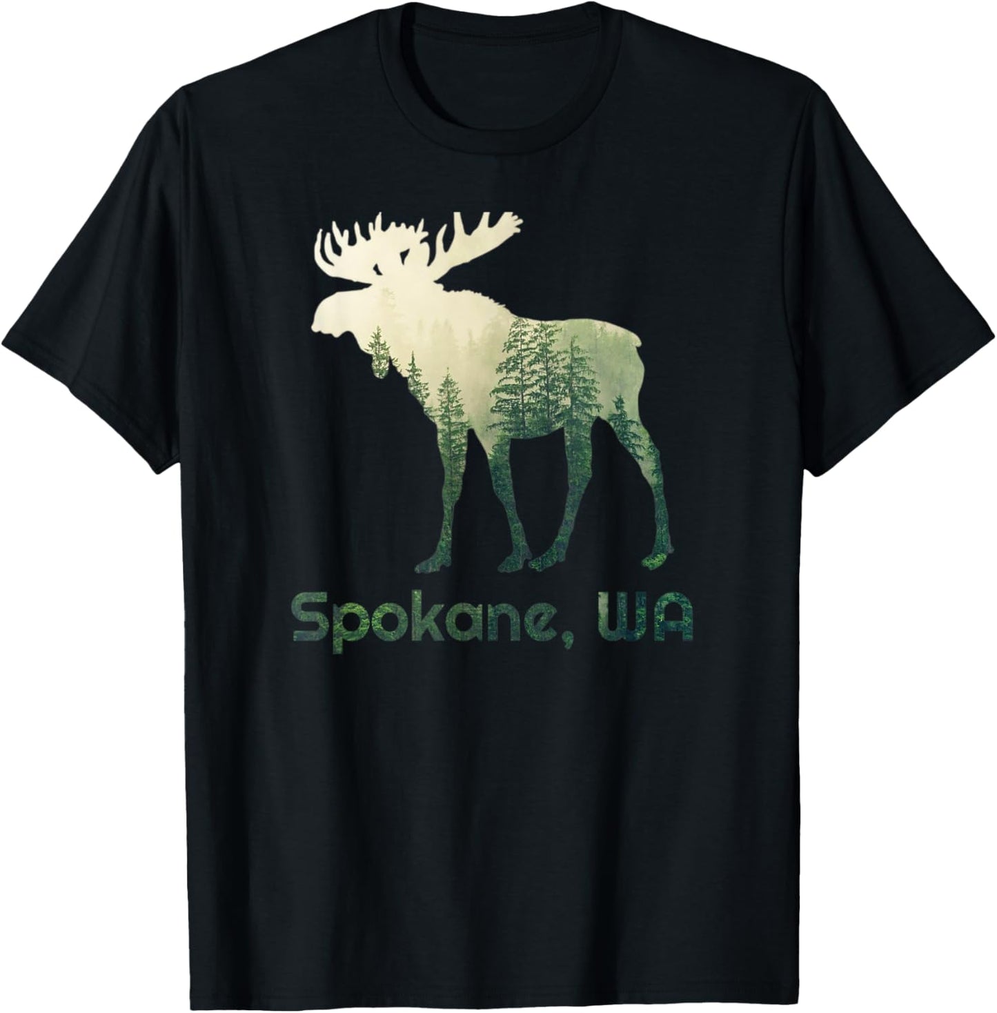 Spokane WA Moose Forest Tree Hunter Wildlife T-Shirt - T-Shirt | Black