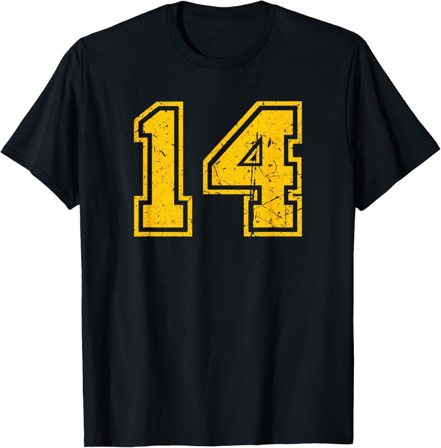 Number #14 Sport Yellow Vintage Number T-Shirt - T-Shirt | Black