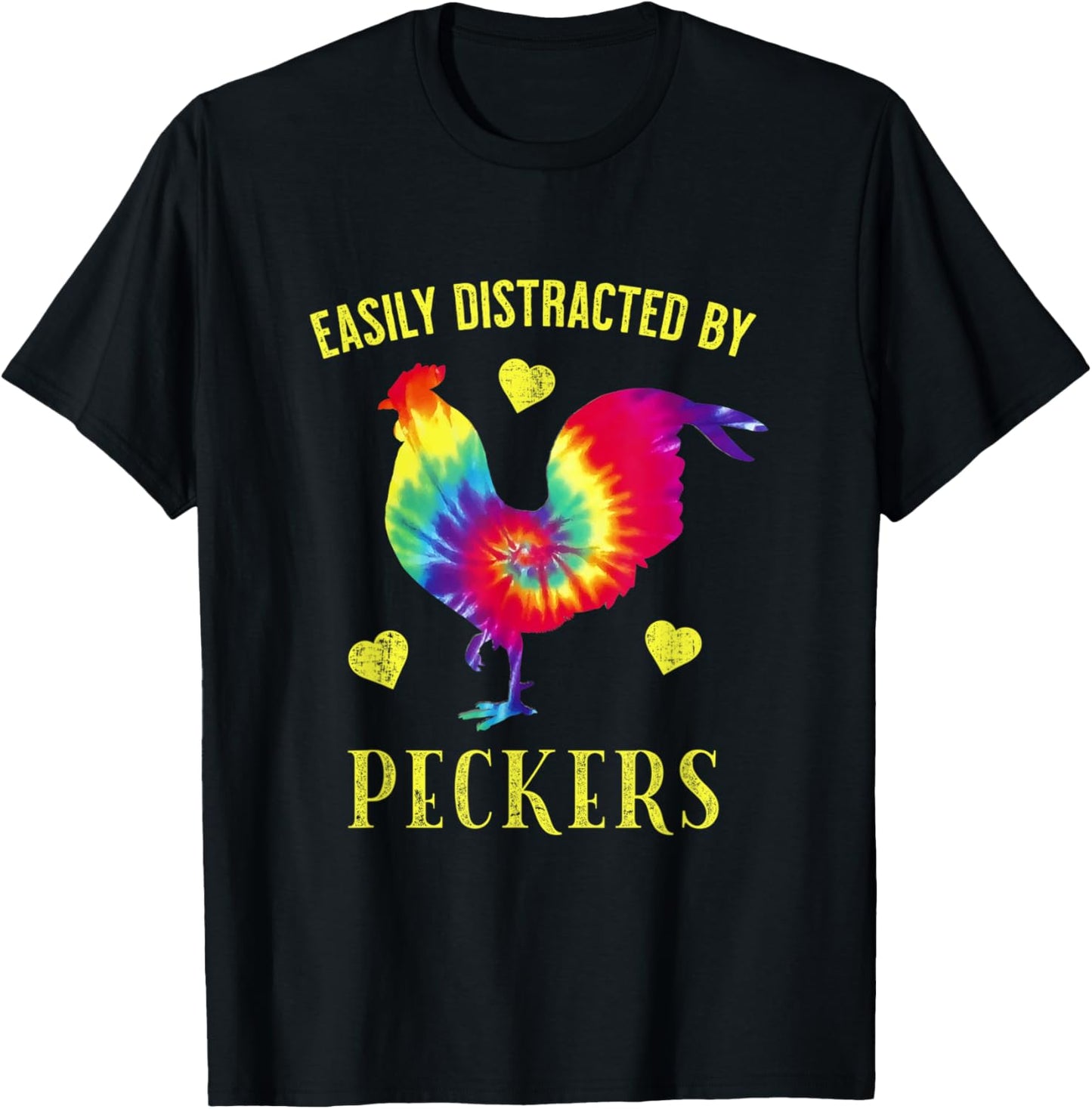 Funny Easily Distracted By Peckers For Chicken Lovers T-Shirt - T-Shirt | Black