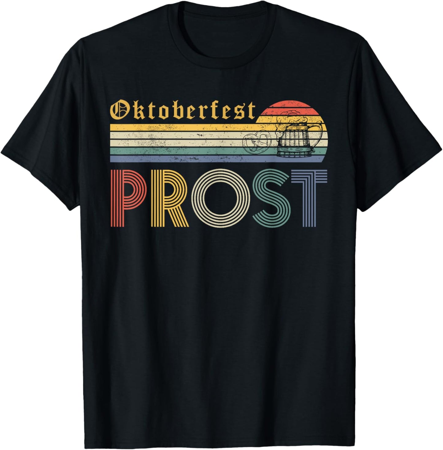 Oktoberfest Prost German Y'all Drinking Beer Germany Vintage T-Shirt - T-Shirt | Black