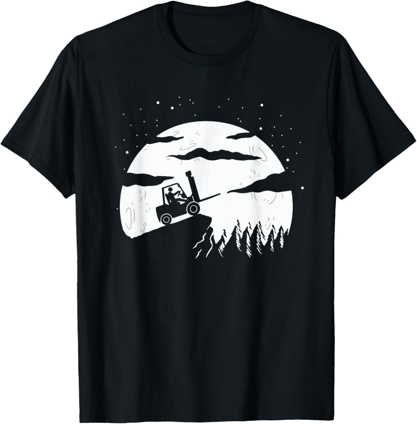 Forklift Driver | Moon Background | Funny Fork-Lift Truck T-Shirt - T-Shirt | Black