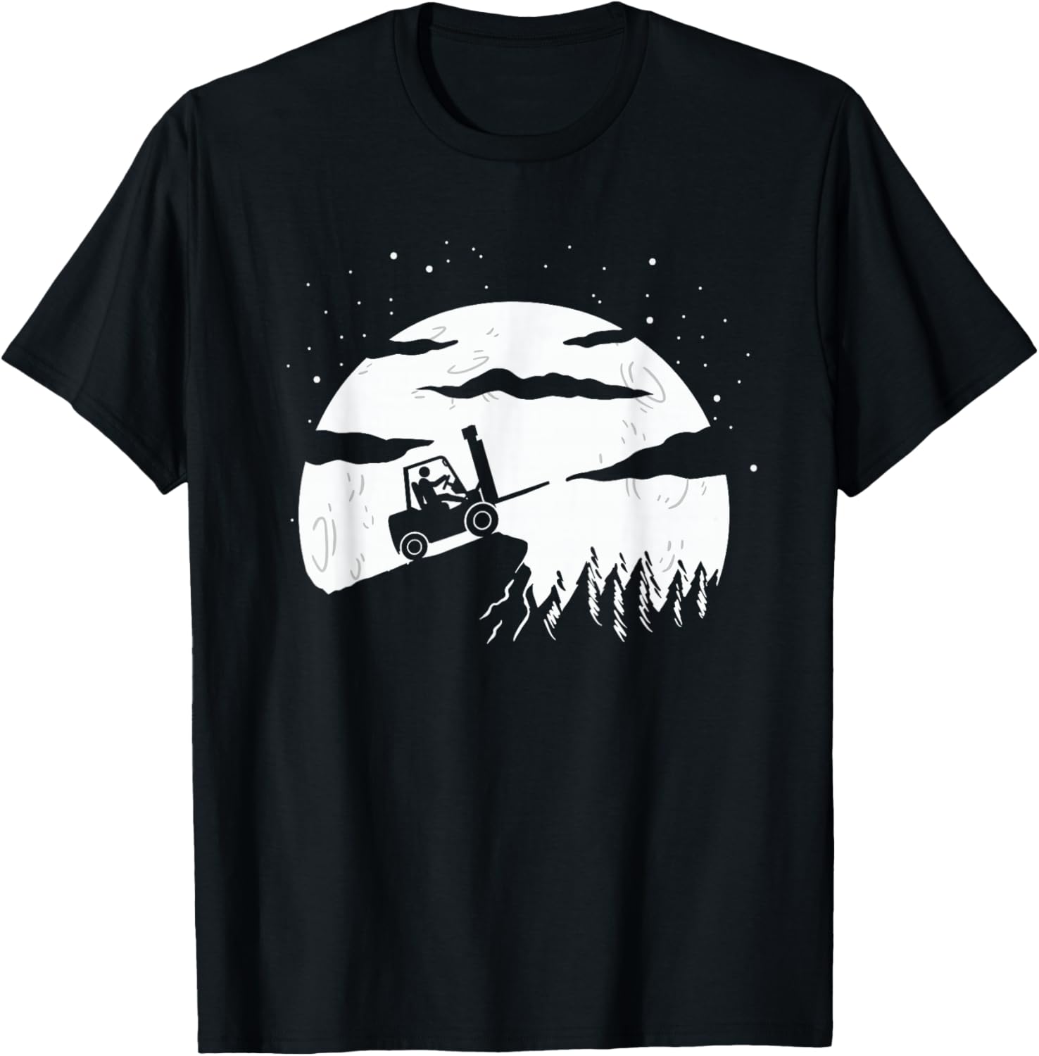 Forklift Driver | Moon Background | Funny Fork-Lift Truck T-Shirt - T-Shirt | Black
