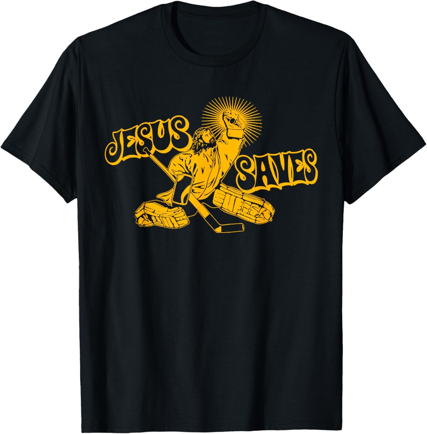 Funny Jesus Saves Hockey Religious Christian Goaltender T-Shirt - T-Shirt | Black