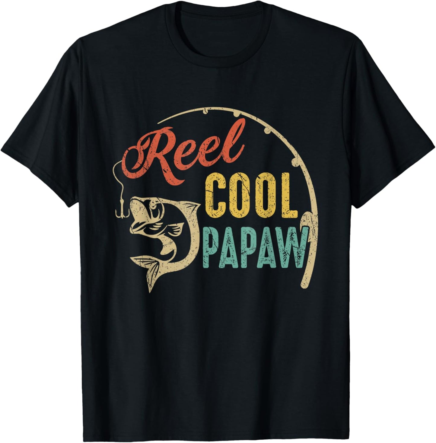 Funny Fathers Day Vintage Fishing Reel Cool Papaw T-Shirt - T-Shirt | Black