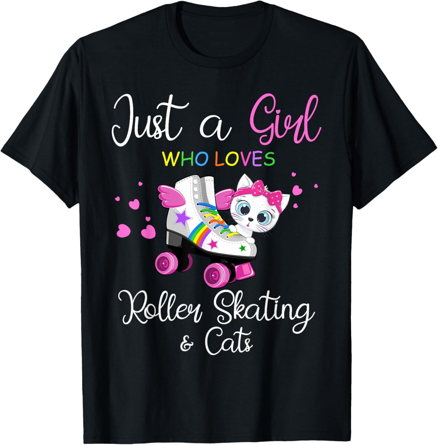 Just A Girl Who Loves Roller Skating & Cats Roller Skaters T-Shirt - T-Shirt | Black