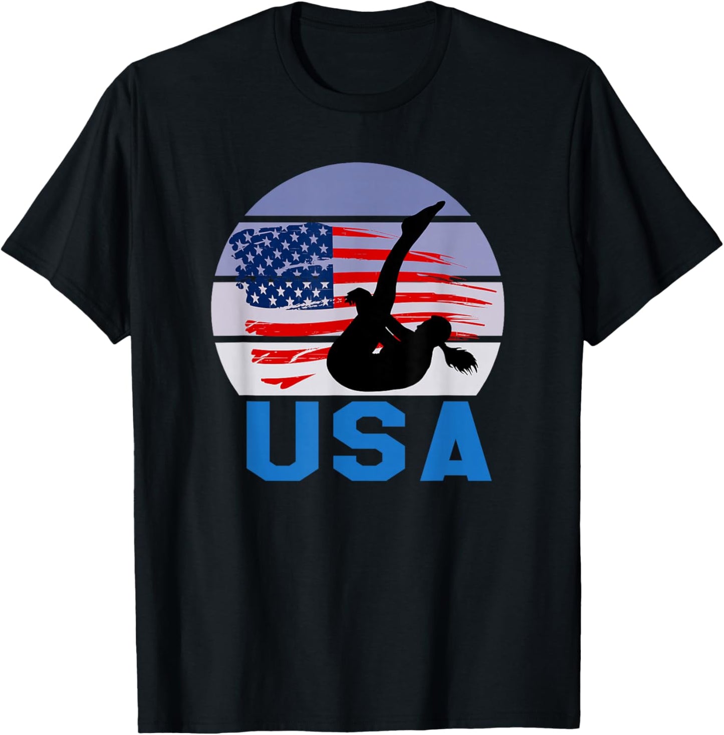 USA American Flag Diving Sports Female Swimming Game T-Shirt - T-Shirt | Black