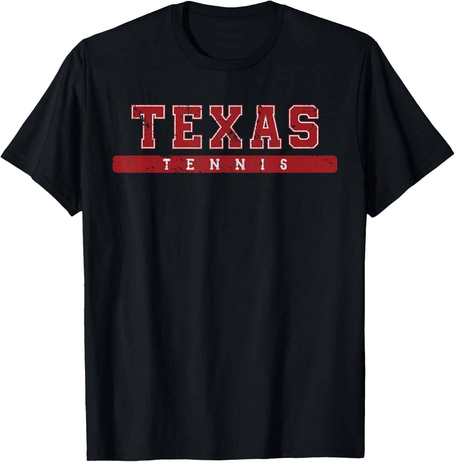 Texas Tennis Red Vintage Text T-Shirt - T-Shirt | Black