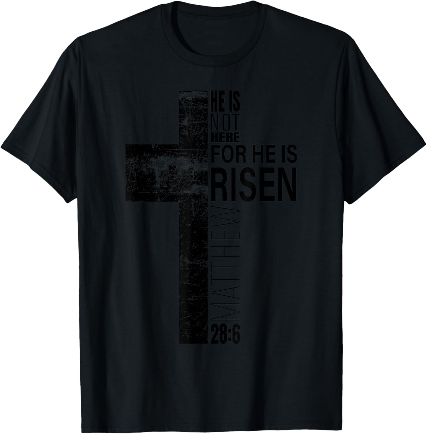 He Is Risen Christian Dad Easter Bible Verse Cross Graphic T-Shirt - T-Shirt | Black
