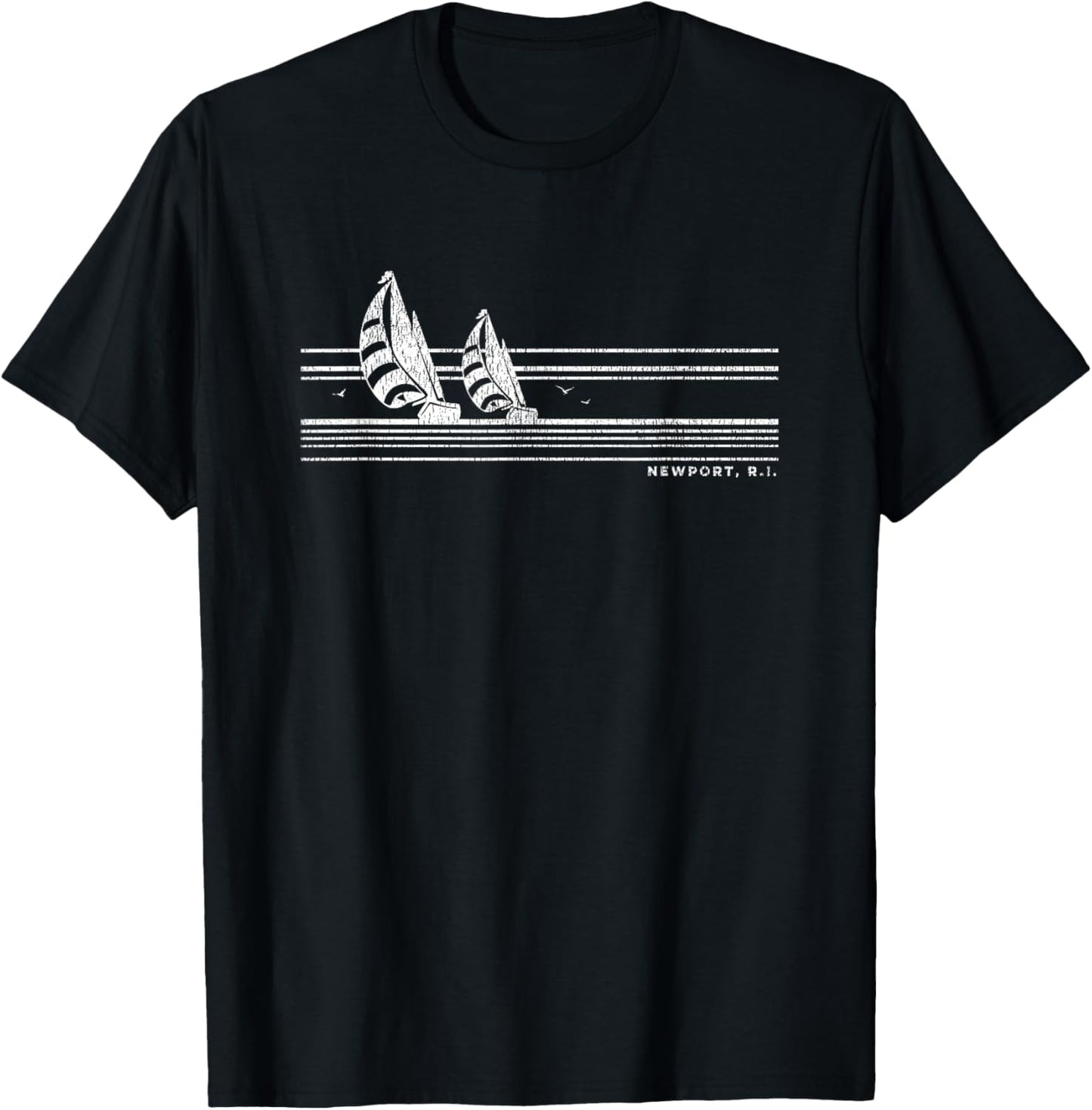 Newport RI Vintage Sailing 70s Nautical Sailboat T-Shirt - T-Shirt | Black