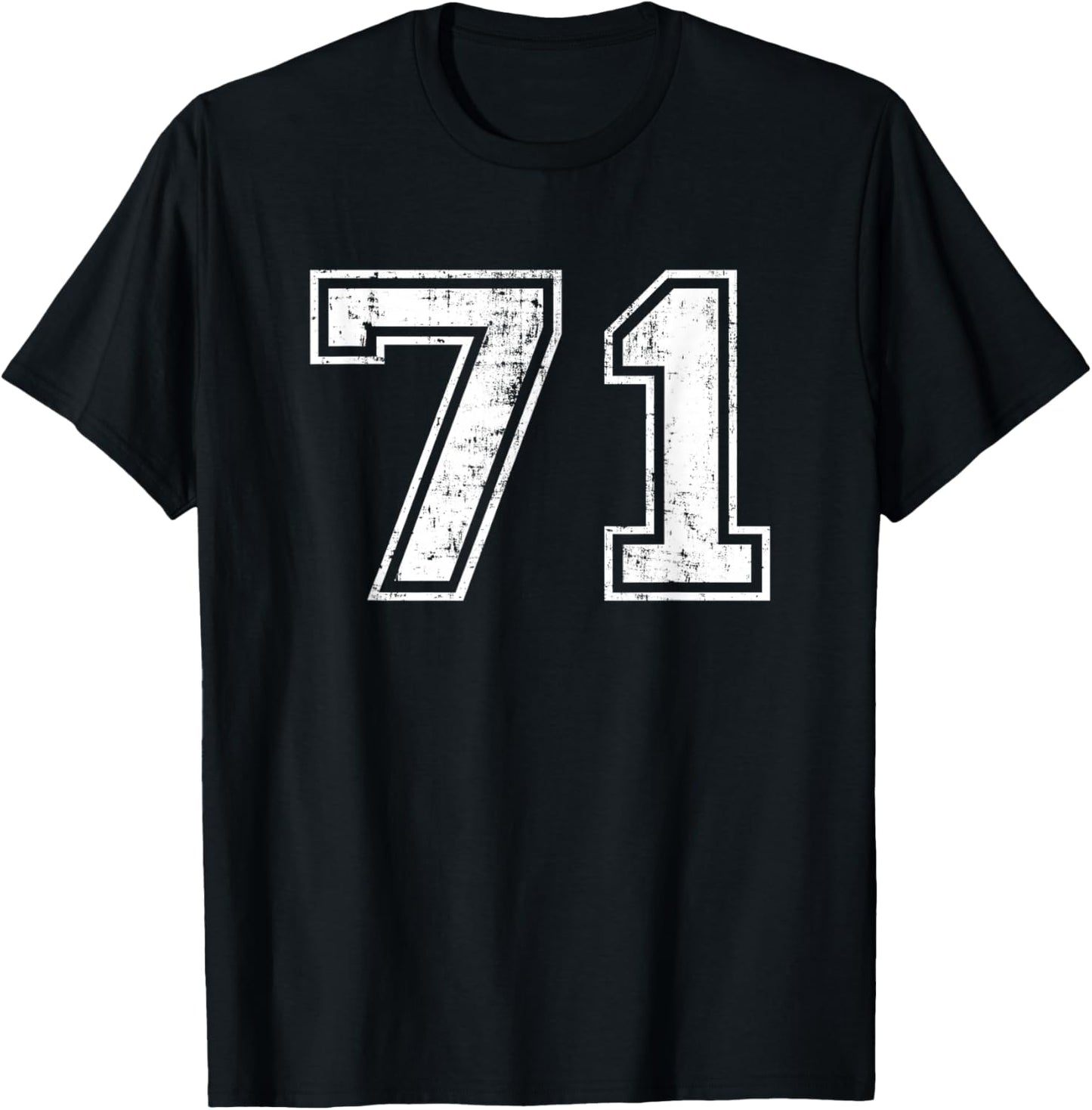 Number 71 Seventy One Distressed Vintage Varsity Sports Team T-Shirt - T-Shirt | Black