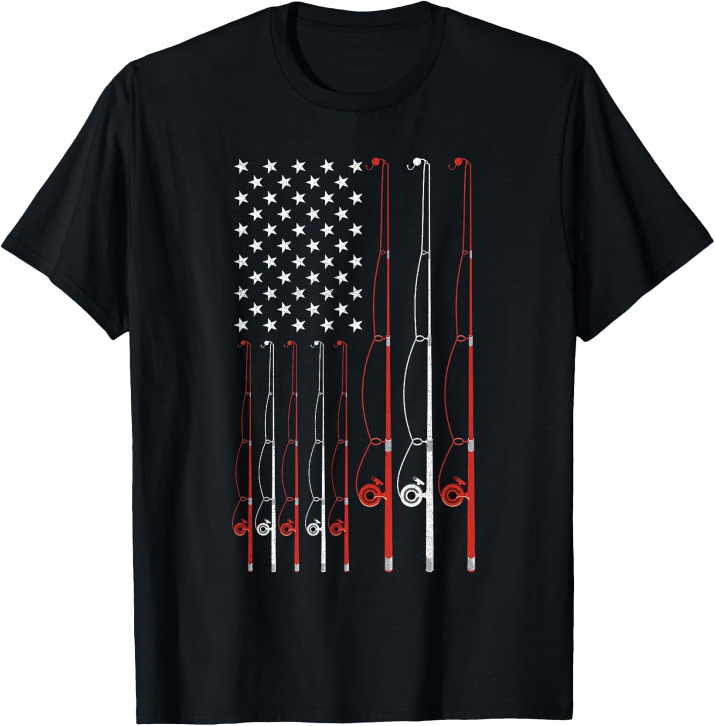 Fishing Dad Shirt Grandpa USA Flag Fisherman Fathers Day T-Shirt - T-Shirt | Black