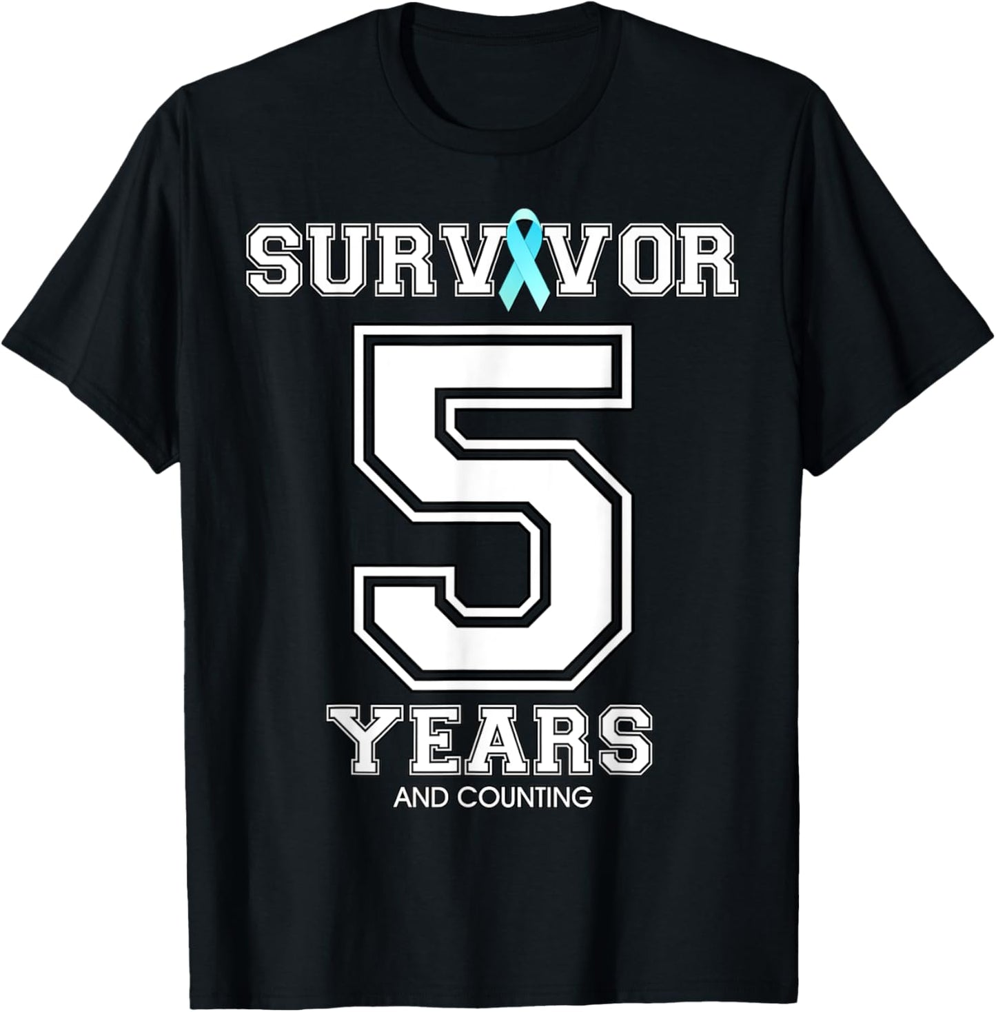 5 Years Ovarian Cancer Survivor Teal Ribbon Gift T-Shirt - T-Shirt | Black
