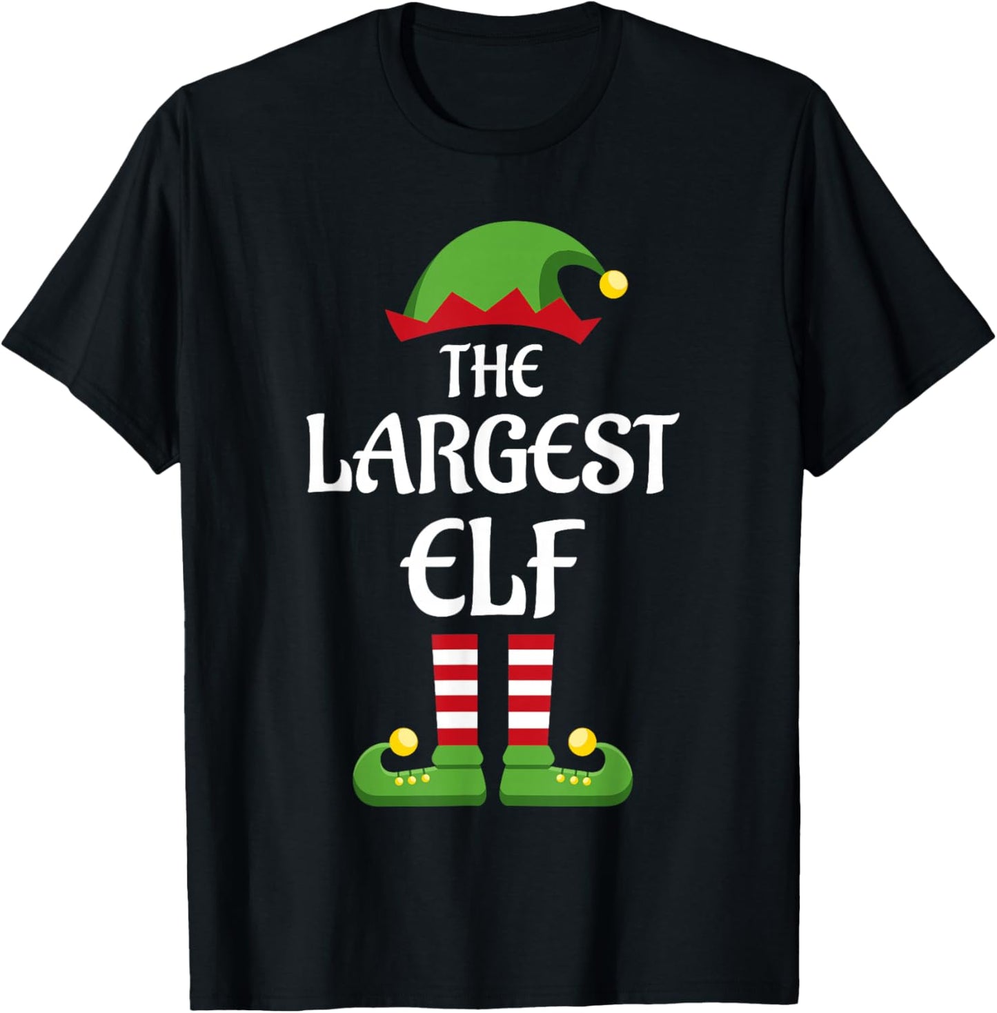 Largest Elf Family Matching Group Christmas T-Shirt - T-Shirt | Black